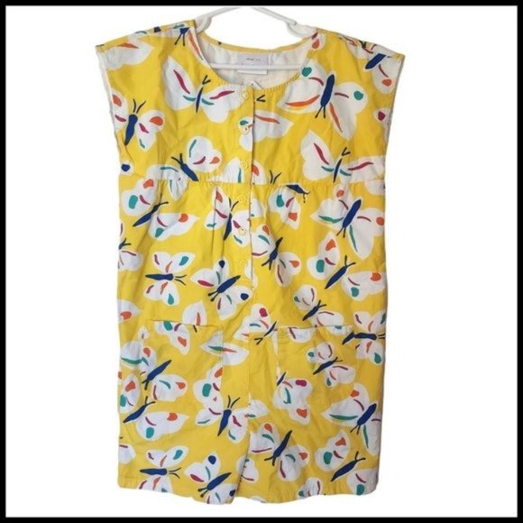 Hanna Andersson Woven Poplin Romper Yellow Butterfly NWT size 130 size 8 Years G - Picture 1 of 6